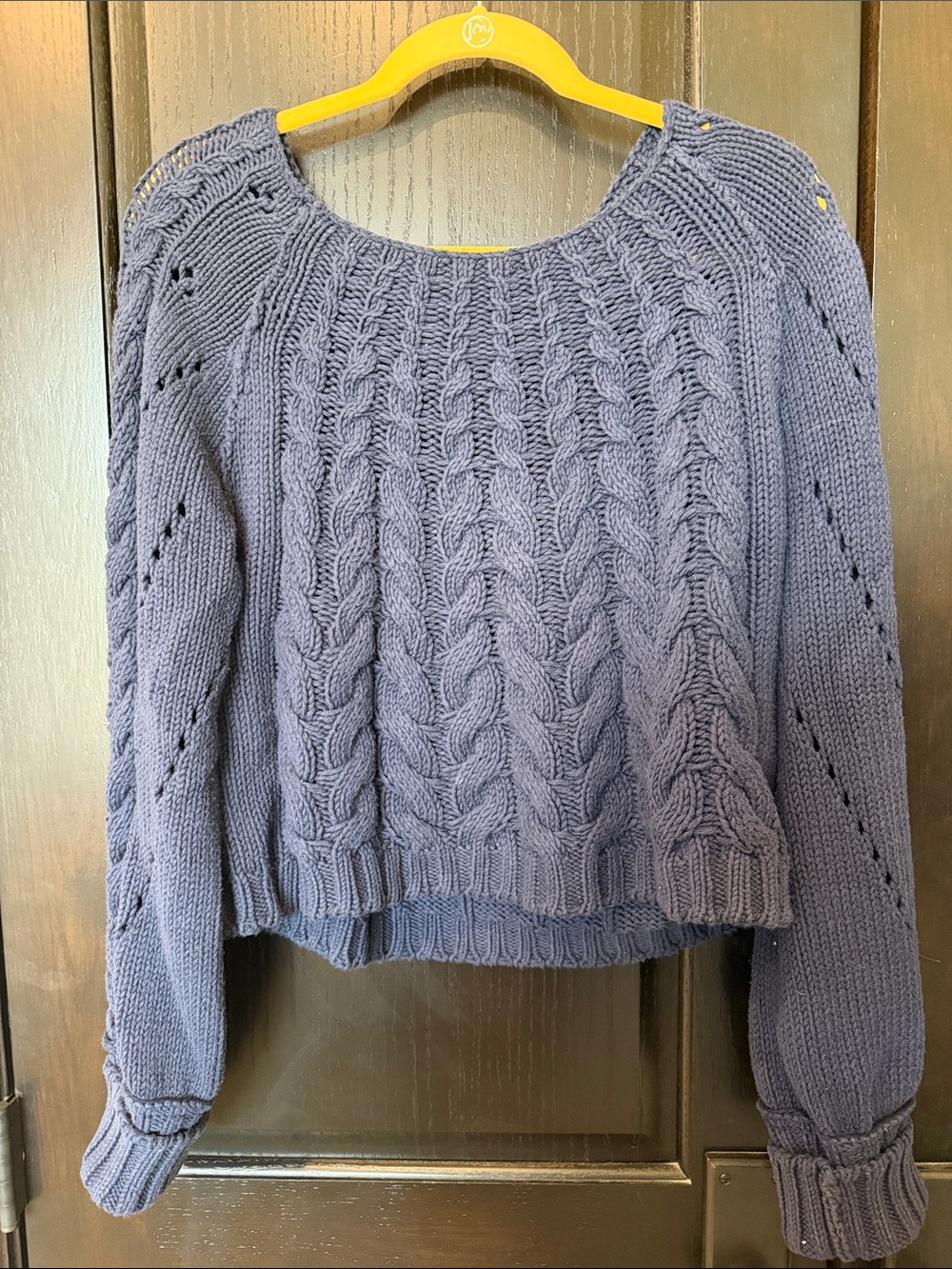 Free People Navy Cable Knit Crew Sweater